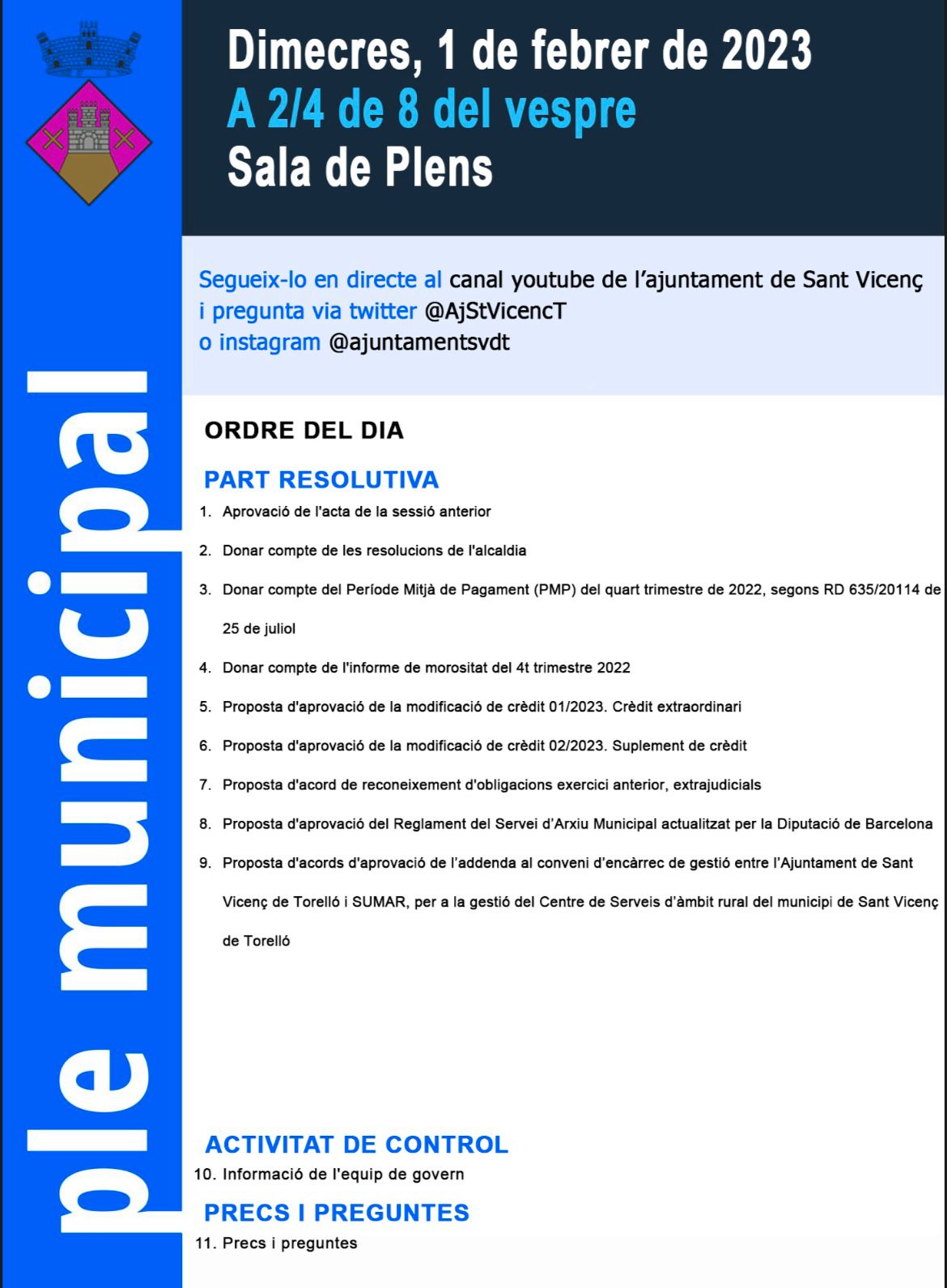 Ple municipal ordinari 1/02/23